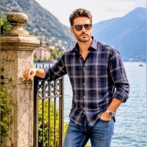 BORRELLI of NAPLES Premium Italian Wool Button-front Shirt   Made in Italy